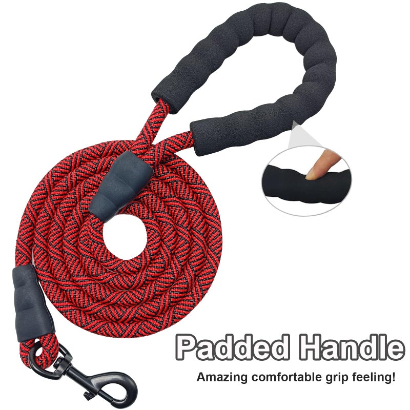 MayPaw Heavy Duty Rope Dog Leash, 6/8/10FT Nylon Pet Leash, Soft Padded Handle Thick Lead Leashes for Large Medium Dogs Walking Roaming (red Black, 1/2" * 6') - Image 3